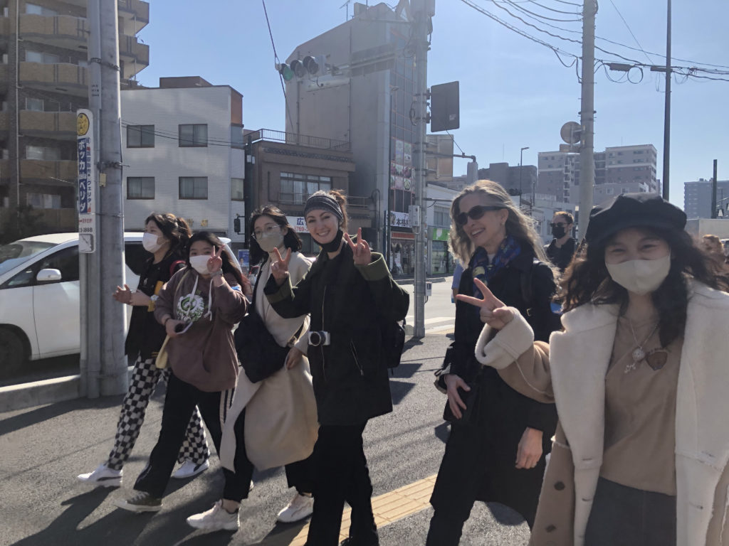 Walking with classmates on the streets of Kawagoe